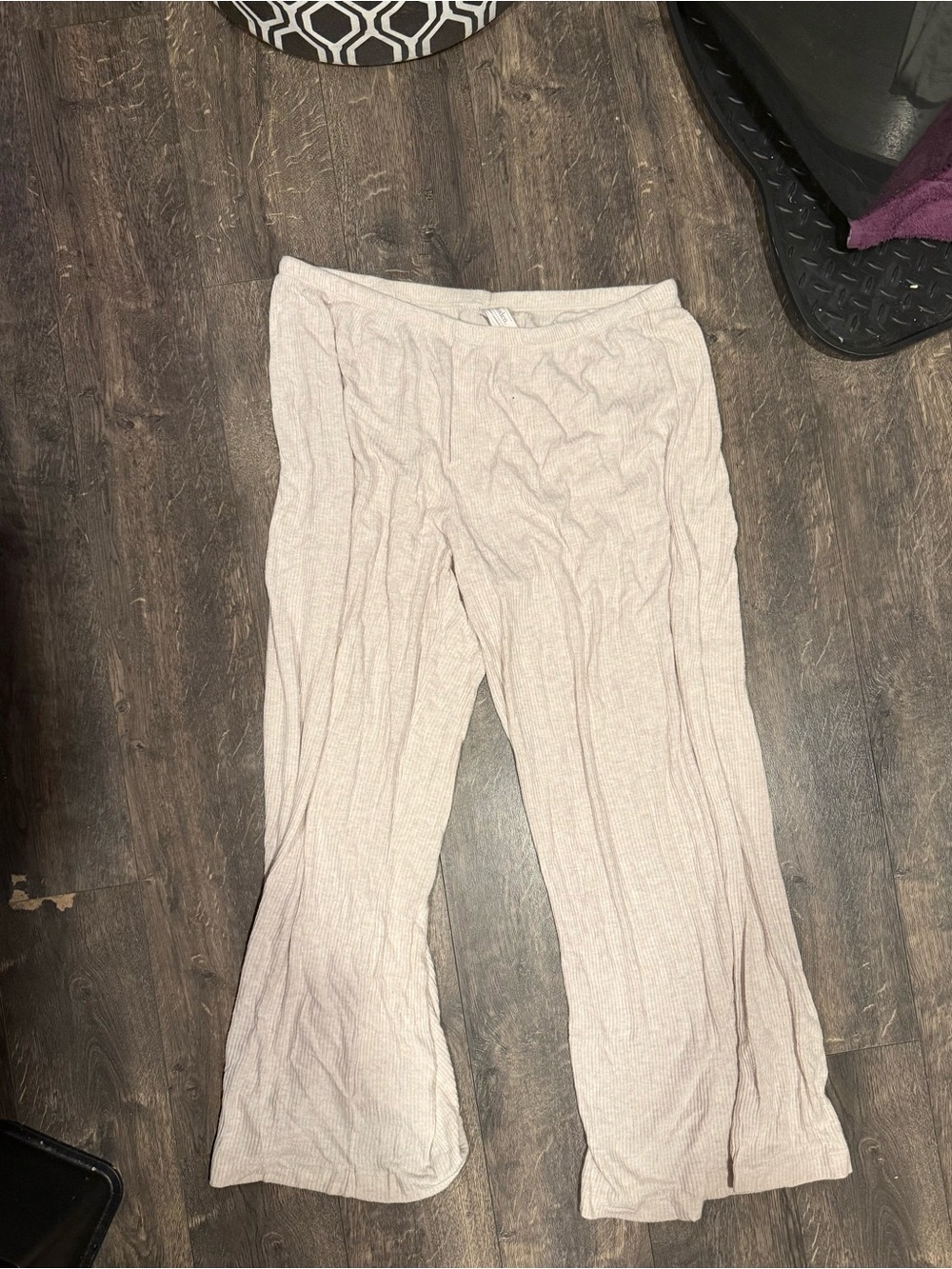Soft Ribbed Cream Lounge Pants